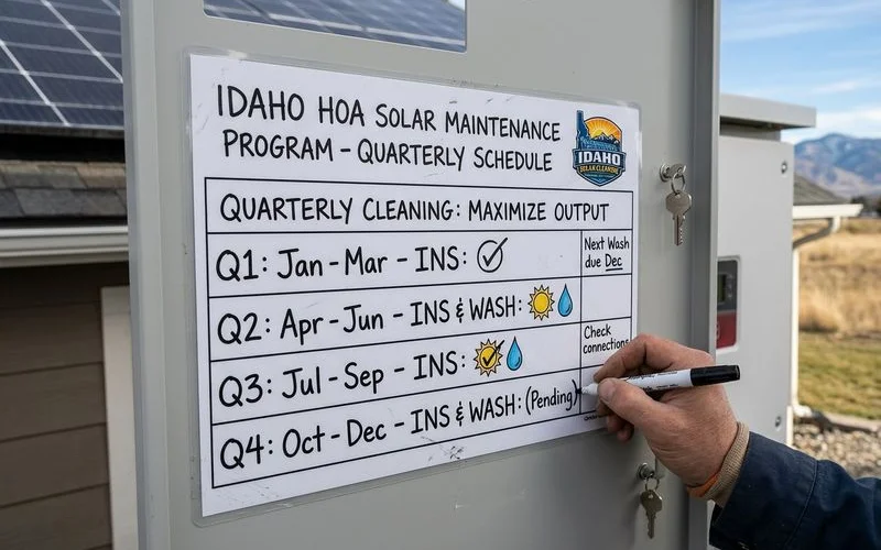 Quarterly cleaning schedule calendar for an Idaho HOA solar panel maintenance program
