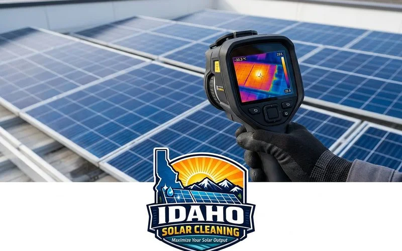 Thermal imaging camera scanning solar panels on a Boise rooftop during professional inspection